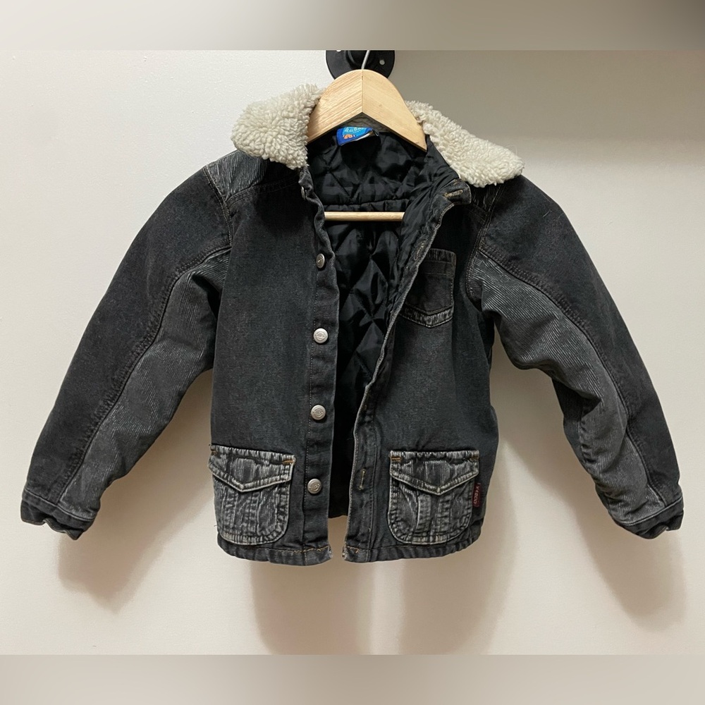 Children's two-toned black denim bomber jacket, lined preppy size child 6